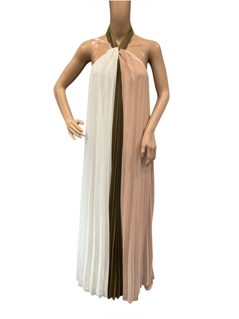 EB LUXE Los Angeles Maternity Size S Pleated Halter Neck Maxi Dress Color Block